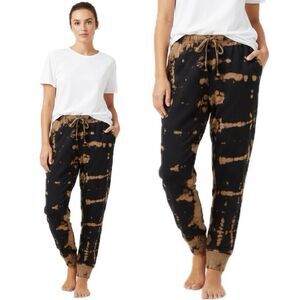Hand Dyed Essential Elements Black & Orange Splatter Reverse Tie-Dye Joggers Med